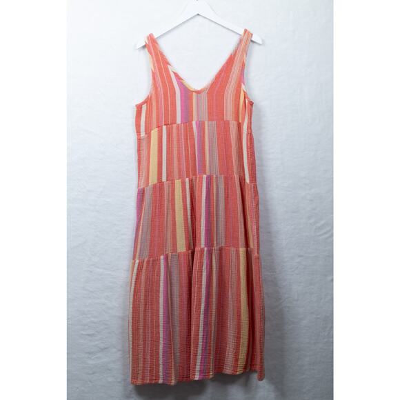 MARINE LAYER‎ Corinne Tiered Chambray Cotton Maxi Dress Colorful Coastal Sz S - Picture 7 of 9